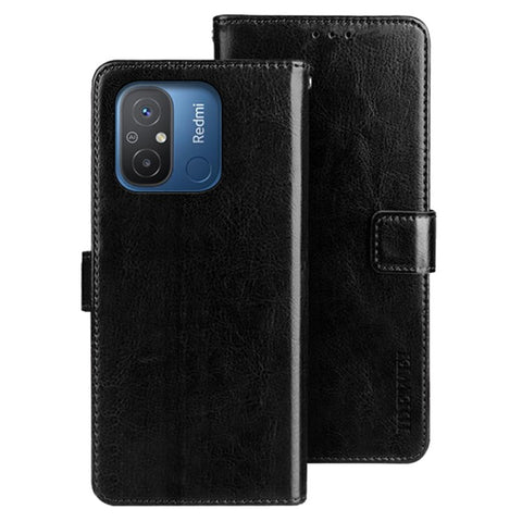 IDEWEI Flip Anti-drop Phone Cover For Xiaomi Redmi 12C 4G, Crazy Horse Texture PU Leather Flip Wallet Case with Stand