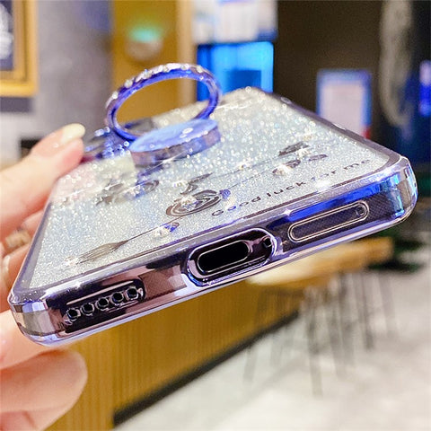 KADEM For Xiaomi 12X 5G / 12 5G / 12S 5G TPU Case with Kickstand Glitter Flower Pattern Rhinestone Decor