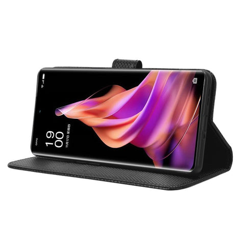 Anti-fall Phone Cover for Oppo Reno9 Pro+ 5G, Magnetic Clasp Diamond Texture PU Leather Anti-scratch Adjustable Stand Wallet Phone Case
