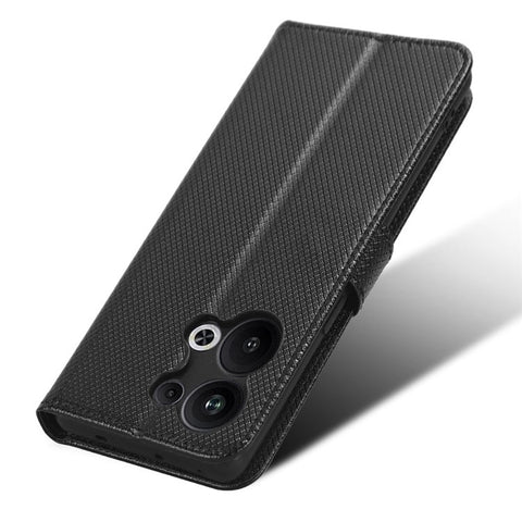 Anti-fall Phone Cover for Oppo Reno9 Pro+ 5G, Magnetic Clasp Diamond Texture PU Leather Anti-scratch Adjustable Stand Wallet Phone Case