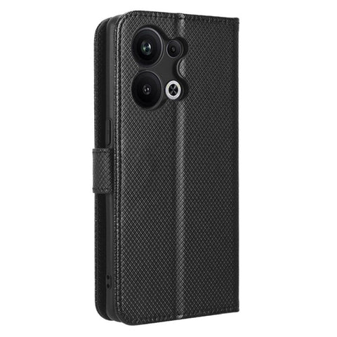 Anti-fall Phone Cover for Oppo Reno9 Pro+ 5G, Magnetic Clasp Diamond Texture PU Leather Anti-scratch Adjustable Stand Wallet Phone Case