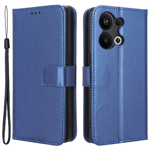 Anti-fall Phone Cover for Oppo Reno9 Pro+ 5G, Magnetic Clasp Diamond Texture PU Leather Anti-scratch Adjustable Stand Wallet Phone Case
