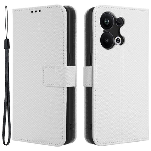 Anti-fall Phone Cover for Oppo Reno9 Pro+ 5G, Magnetic Clasp Diamond Texture PU Leather Anti-scratch Adjustable Stand Wallet Phone Case