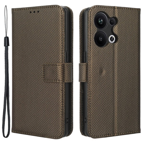 Anti-fall Phone Cover for Oppo Reno9 Pro+ 5G, Magnetic Clasp Diamond Texture PU Leather Anti-scratch Adjustable Stand Wallet Phone Case
