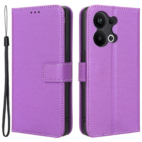 Anti-fall Phone Cover for Oppo Reno9 Pro+ 5G, Magnetic Clasp Diamond Texture PU Leather Anti-scratch Adjustable Stand Wallet Phone Case