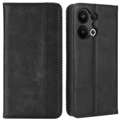 For Oppo Reno9 Pro+ 5G Magnetic Auto Closing Phone Case Viewing Stand Retro Texture Imprinted Pattern PU Leather Flip Wallet Phone Cover