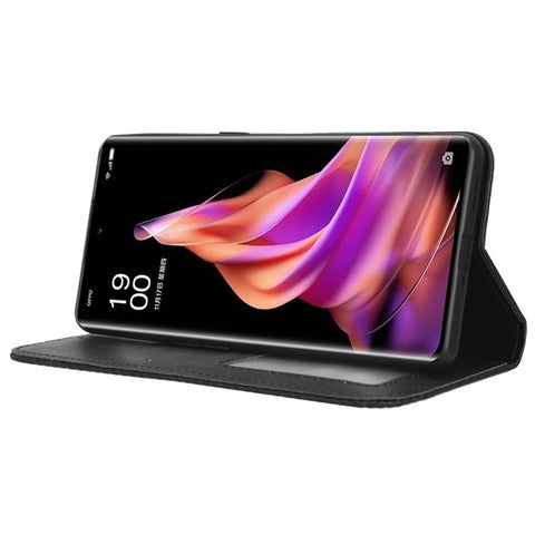 For Oppo Reno9 Pro+ 5G Magnetic Auto Closing Phone Case Viewing Stand Retro Texture Imprinted Pattern PU Leather Flip Wallet Phone Cover