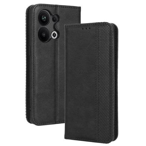 For Oppo Reno9 Pro+ 5G Magnetic Auto Closing Phone Case Viewing Stand Retro Texture Imprinted Pattern PU Leather Flip Wallet Phone Cover