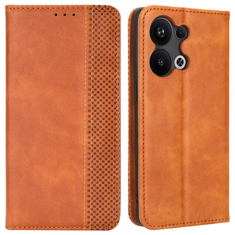 For Oppo Reno9 Pro+ 5G Magnetic Auto Closing Phone Case Viewing Stand Retro Texture Imprinted Pattern PU Leather Flip Wallet Phone Cover
