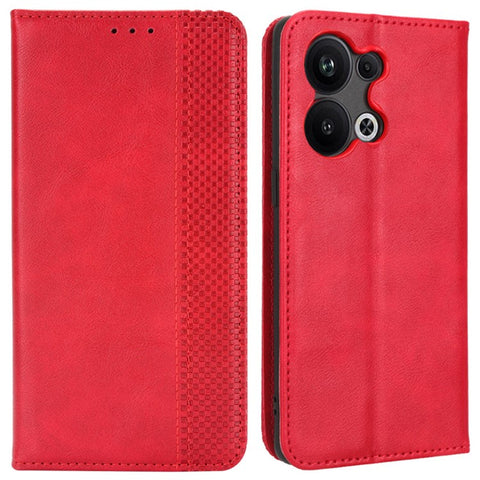 For Oppo Reno9 Pro+ 5G Magnetic Auto Closing Phone Case Viewing Stand Retro Texture Imprinted Pattern PU Leather Flip Wallet Phone Cover
