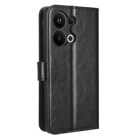 For Oppo Reno9 Pro+ 5G Crazy Horse Texture Magnetic Cell Phone Case Flip Wallet Stand Bump Proof PU Leather Phone Cover with Strap