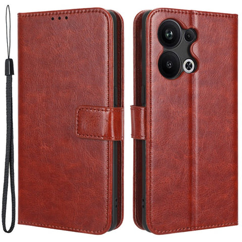 For Oppo Reno9 Pro+ 5G Crazy Horse Texture Magnetic Cell Phone Case Flip Wallet Stand Bump Proof PU Leather Phone Cover with Strap