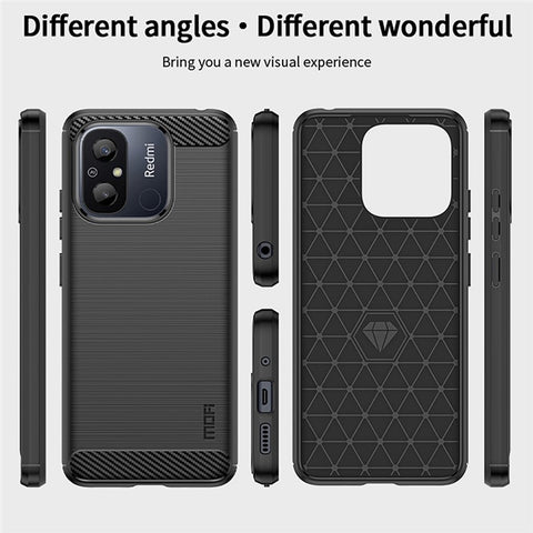 MOFI JK TPU Series-1 for Xiaomi Redmi 12C 4G Carbon Fiber Phone Case Shock-absorbing Brushed TPU Back Cover