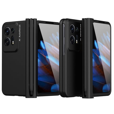 Hard PC Phone Case for Oppo Find N2 5G, Pen Slot Magnetic Hinge Cover with Tempered Glass Screen Film