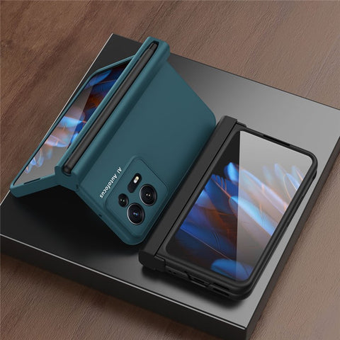 Hard PC Phone Case for Oppo Find N2 5G, Pen Slot Magnetic Hinge Cover with Tempered Glass Screen Film