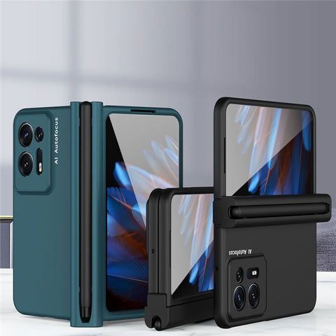 Hard PC Phone Case for Oppo Find N2 5G, Pen Slot Magnetic Hinge Cover with Tempered Glass Screen Film