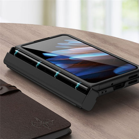 Hard PC Phone Case for Oppo Find N2 5G, Pen Slot Magnetic Hinge Cover with Tempered Glass Screen Film
