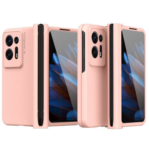 Hard PC Phone Case for Oppo Find N2 5G, Pen Slot Magnetic Hinge Cover with Tempered Glass Screen Film