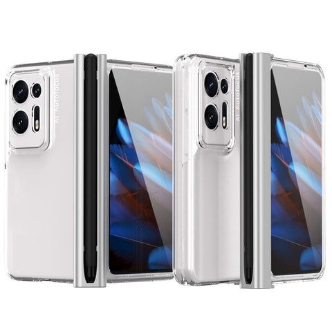Hard PC Phone Case for Oppo Find N2 5G, Pen Slot Magnetic Hinge Cover with Tempered Glass Screen Film