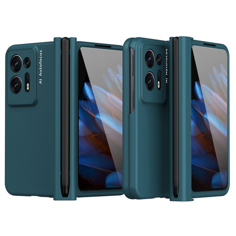 Hard PC Phone Case for Oppo Find N2 5G, Pen Slot Magnetic Hinge Cover with Tempered Glass Screen Film
