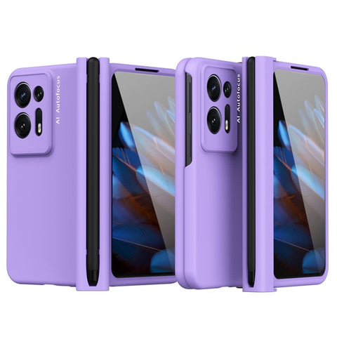 Hard PC Phone Case for Oppo Find N2 5G, Pen Slot Magnetic Hinge Cover with Tempered Glass Screen Film