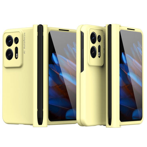 Hard PC Phone Case for Oppo Find N2 5G, Pen Slot Magnetic Hinge Cover with Tempered Glass Screen Film