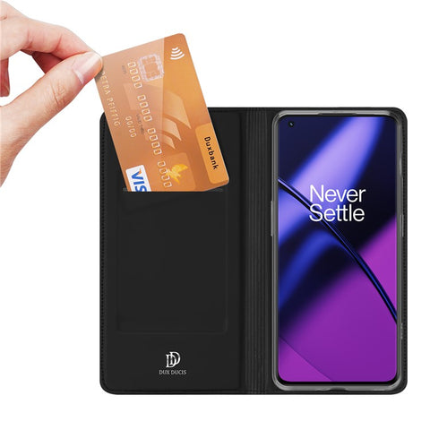 DUX DUCIS Skin Pro Series Shockproof Phone Case for OnePlus 11 5G, PU Leather Cell Phone Cover with Card Holder Stand