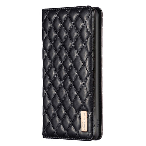 BINFEN COLOR BF Style-16 For Xiaomi Redmi 12C 4G Imprinted Rhombus PU Leather Case Card Holder Magnetic Absorption Phone Cover