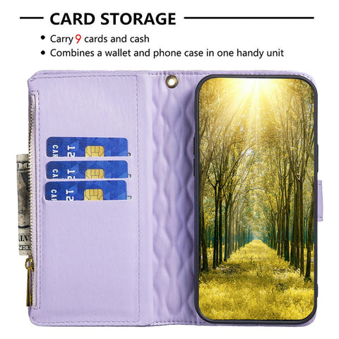 BINFEN COLOR BF Style-15 for Xiaomi Redmi 12C 4G PU Leather Wallet Case Stand Zipper Pocket Phone Anti-drop Cover with Strap