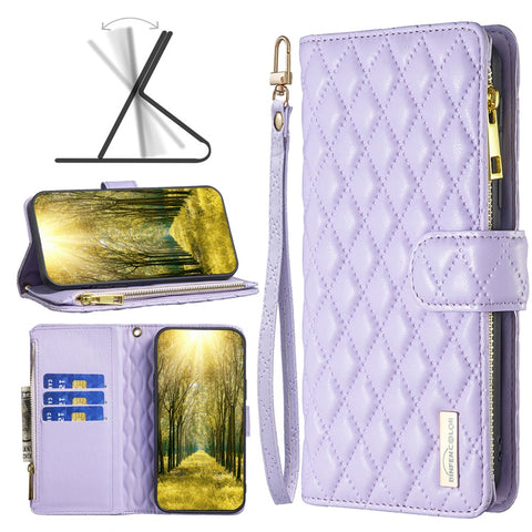 BINFEN COLOR BF Style-15 for Xiaomi Redmi 12C 4G PU Leather Wallet Case Stand Zipper Pocket Phone Anti-drop Cover with Strap