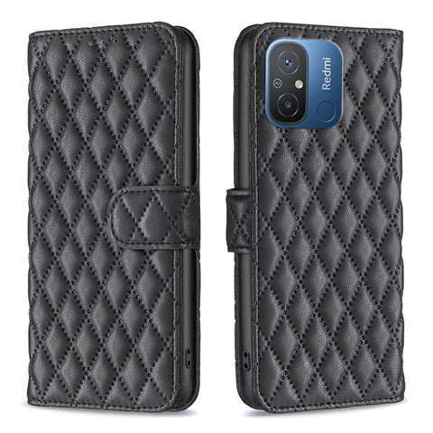 BINFEN COLOR BF Style-14 for Xiaomi Redmi 12C 4G Imprinted PU Leather Phone Wallet Case Stand Protection Cover