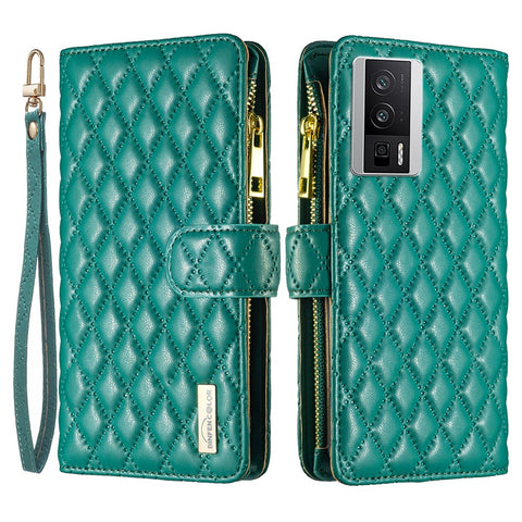 BINFEN COLOR BF Style-15 for Xiaomi Poco F5 Pro 5G / Redmi K60 Pro 5G / K60 5G Zipper Pocket PU Leather Wallet Case Phone Stand Cover with Strap