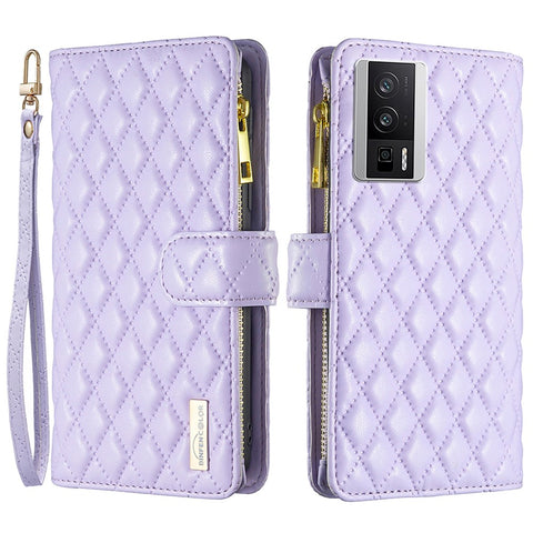 BINFEN COLOR BF Style-15 for Xiaomi Poco F5 Pro 5G / Redmi K60 Pro 5G / K60 5G Zipper Pocket PU Leather Wallet Case Phone Stand Cover with Strap