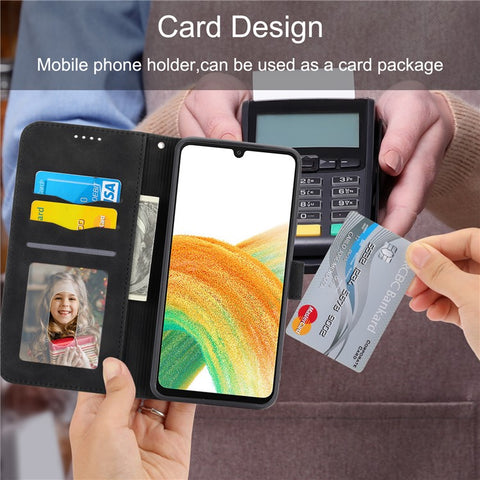 DIERFENG DF-03 Protective Phone Case for Samsung Galaxy A33 5G, Wallet Stand PU Leather Lines Imprinted Phone Cover