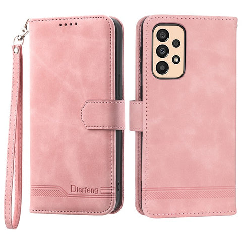 DIERFENG DF-03 Protective Phone Case for Samsung Galaxy A33 5G, Wallet Stand PU Leather Lines Imprinted Phone Cover
