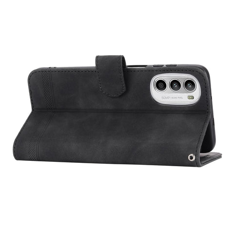 DIERFENG DF-03 for Motorola Moto G52 4G / G82 5G Stand PU Leather Case Lines Imprinted Wallet Phone Cover