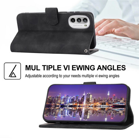 DIERFENG DF-03 for Motorola Moto G52 4G / G82 5G Stand PU Leather Case Lines Imprinted Wallet Phone Cover