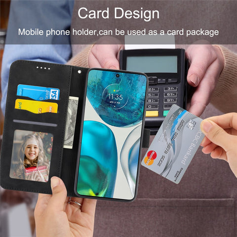 DIERFENG DF-03 for Motorola Moto G52 4G / G82 5G Stand PU Leather Case Lines Imprinted Wallet Phone Cover