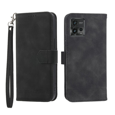DIERFENG DF-03 Wallet Stand Phone Case for Motorola Moto G72 4G, PU Leather Lines Imprinted Shockproof Cover