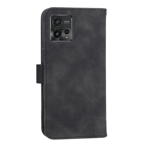 DIERFENG DF-03 Wallet Stand Phone Case for Motorola Moto G72 4G, PU Leather Lines Imprinted Shockproof Cover