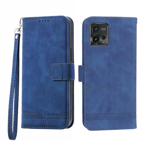 DIERFENG DF-03 Wallet Stand Phone Case for Motorola Moto G72 4G, PU Leather Lines Imprinted Shockproof Cover
