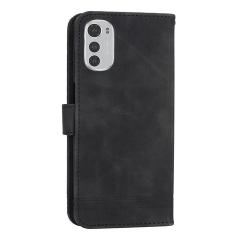 DIERFENG DF-03 Anti-scratch Leather Case for Motorola Moto E32 4G, Lines Imprinted Phone Wallet Stand Cover