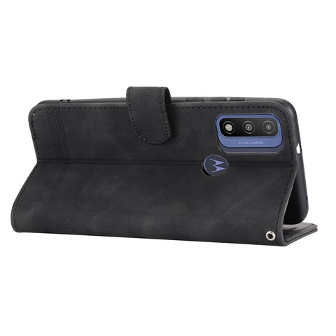 DIERFENG DF-03 for Motorola Moto G Play (2023) 4G / G Pure Phone Case PU Leather Lines Imprinted Cover with Wallet Stand