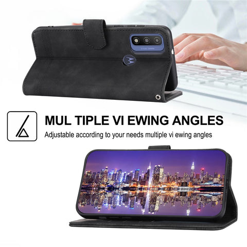 DIERFENG DF-03 for Motorola Moto G Play (2023) 4G / G Pure Phone Case PU Leather Lines Imprinted Cover with Wallet Stand
