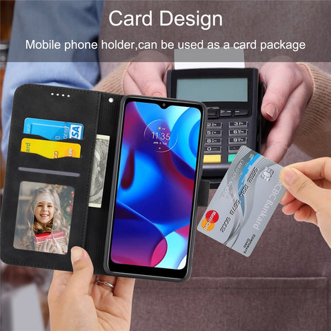 DIERFENG DF-03 for Motorola Moto G Play (2023) 4G / G Pure Phone Case PU Leather Lines Imprinted Cover with Wallet Stand