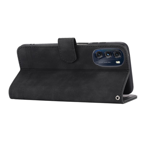 DIERFENG DF-03 Protective Phone Cover for Motorola Moto G (2022) 5G, Wallet Stand Lines Imprinted PU Leather Case