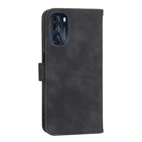 DIERFENG DF-03 Protective Phone Cover for Motorola Moto G (2022) 5G, Wallet Stand Lines Imprinted PU Leather Case