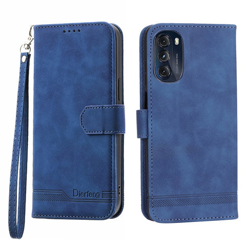 DIERFENG DF-03 Protective Phone Cover for Motorola Moto G (2022) 5G, Wallet Stand Lines Imprinted PU Leather Case