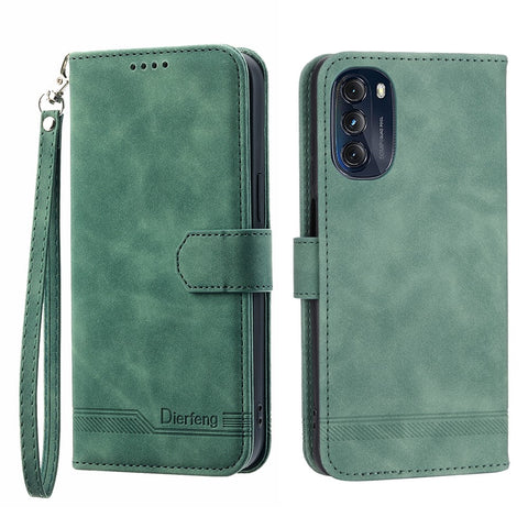 DIERFENG DF-03 Protective Phone Cover for Motorola Moto G (2022) 5G, Wallet Stand Lines Imprinted PU Leather Case