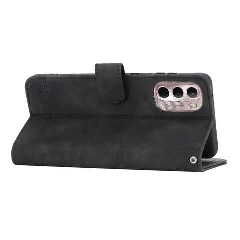 DIERFENG DF-03 Phone Wallet Case for Motorola Moto G Stylus 4G (2022), Lines Imprinted PU Leather Phone Stand Cover